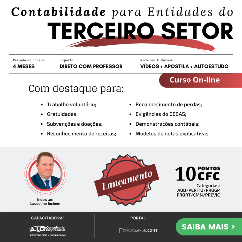 EAD - CONTABILIDADE PARA ENTIDADES DO TERCEIRO SETOR (DESCOMPLICONT) 10 PTS CRC